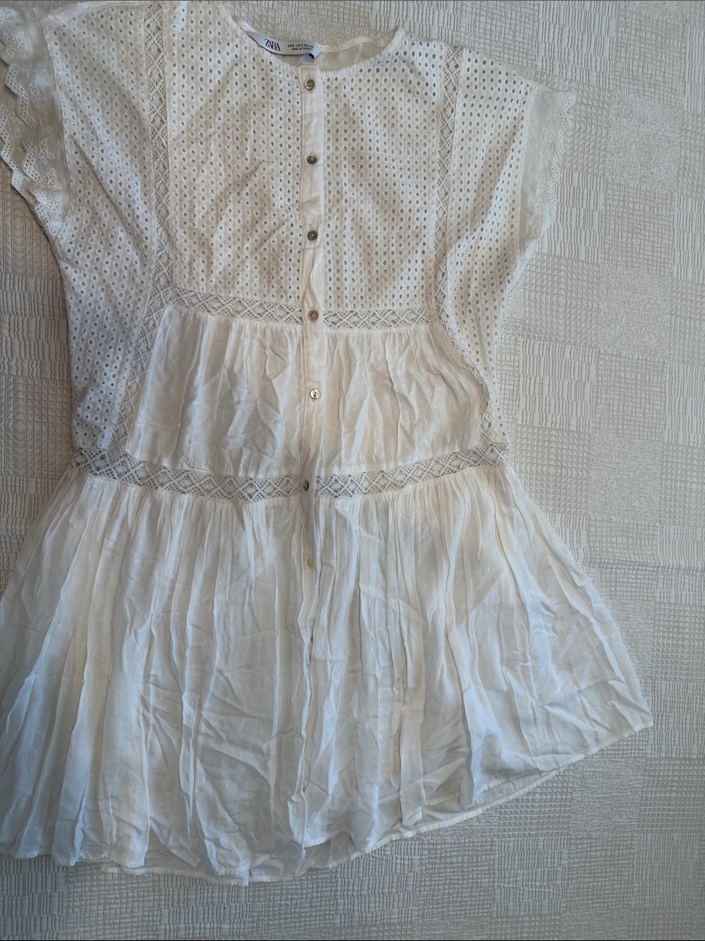 ZARA White Eyelet Button-Front Peplum Tunic